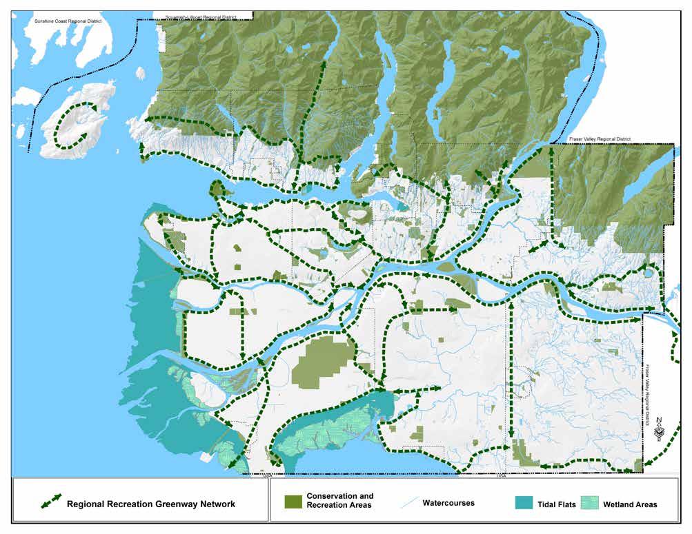 The Regional Recreation Greenway Network map illustrates existing, planned and desired connections of regional significance. This map is conceptual and is not a regional land use designation.