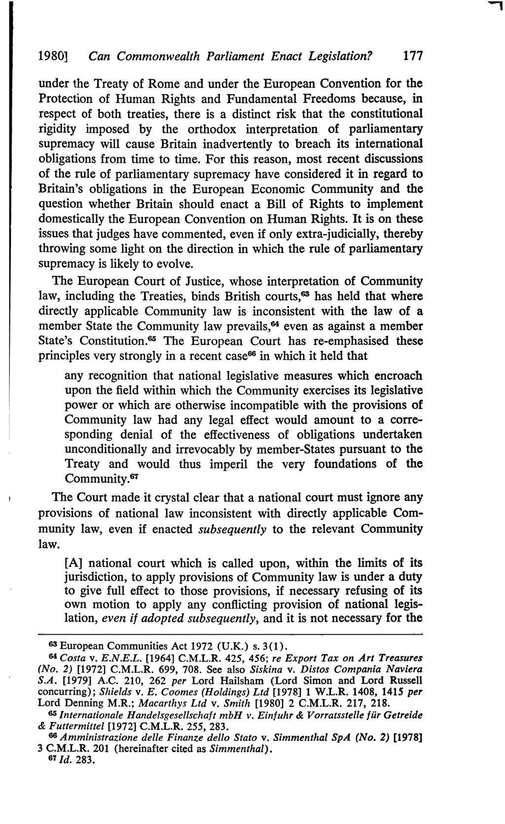 1980] Can Commonwealth Parliament Enact Legislation?
