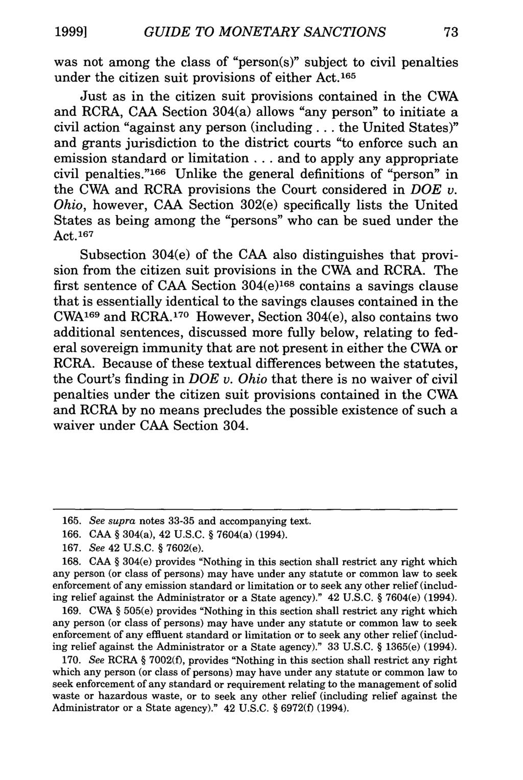 19991 GUIDE TO MONETARY SANCTIONS was not among the class of "person(s)" subject to civil penalties under the citizen suit provisions of either Act.