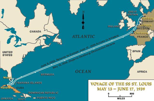 Appendix D A map of the voyage of the MS Saint Louis, from leaving Hamburg on May 13th to reaching