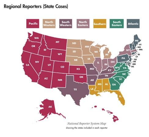 73 Figure 3.3.1: A Map of West s Regional Reporter System Beyond regional reporters, another instance exists in which legal researchers might find cases from multiple jurisdictions within a single reporter set.