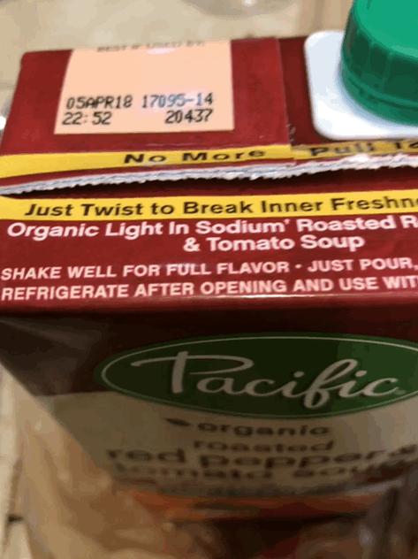 . On January,, Mrs. Dorn opened a carton of Pacific Foods organic roasted red pepper tomato soup that she had recently purchased from her local Wood Village Fred Meyer store. Mrs. Dorn poured a small amount of Pacific Foods soup into a cup and warmed it in the microwave.
