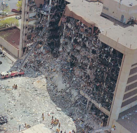 Injured victims after the April 1995 bombing of the Alfred P. Murrah Federal Building in Oklahoma City, Oklahoma.