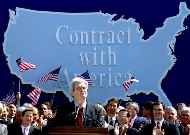 Contract with America 1994 Congressional Elections (Clinton Oversteps Bounds) Newt Gingrich Speaker of the House Welfare Reform Balanced Budget