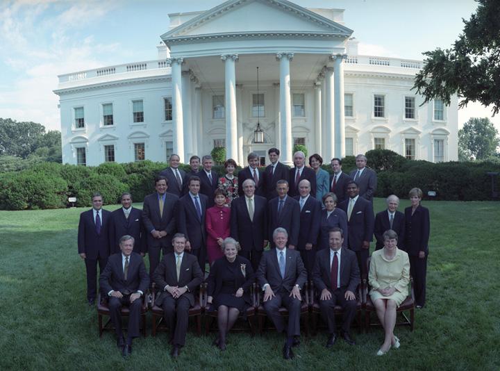 Figure 14.1 President Clinton appointed more women to his cabinet and senior staff than any previous president. To the immediate left of President Clinton is Secretary of State Madeleine Albright.
