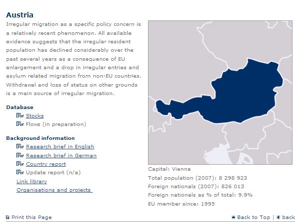Figure 3.1.1.1 Example of a Country Profile Likewise, there is a profile of the European Union which gives an overview of the phenomenon on the EU level.