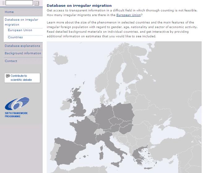 Figure 3.1.1.2 Example of Database. Background information In the CLANDESTINO database, quantitative information on irregular migration is accompanied by substantial background material.