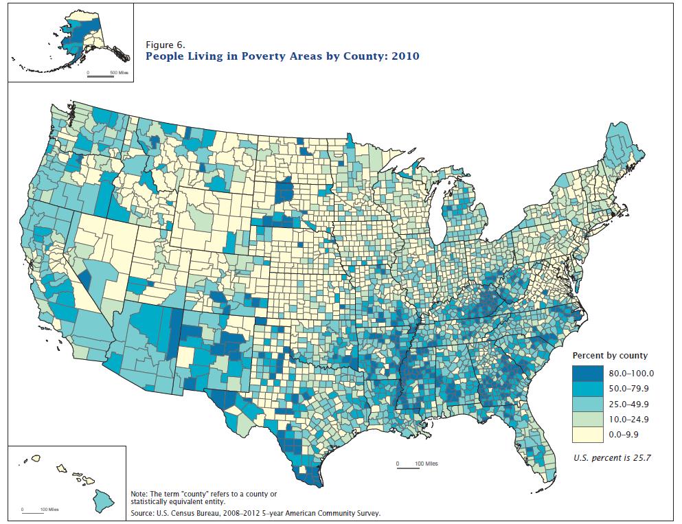 Spatial concentration of poverty Source: Bishaw (2014). U.S. Census Bureau, 2008-2012 5-year American Community Survey.