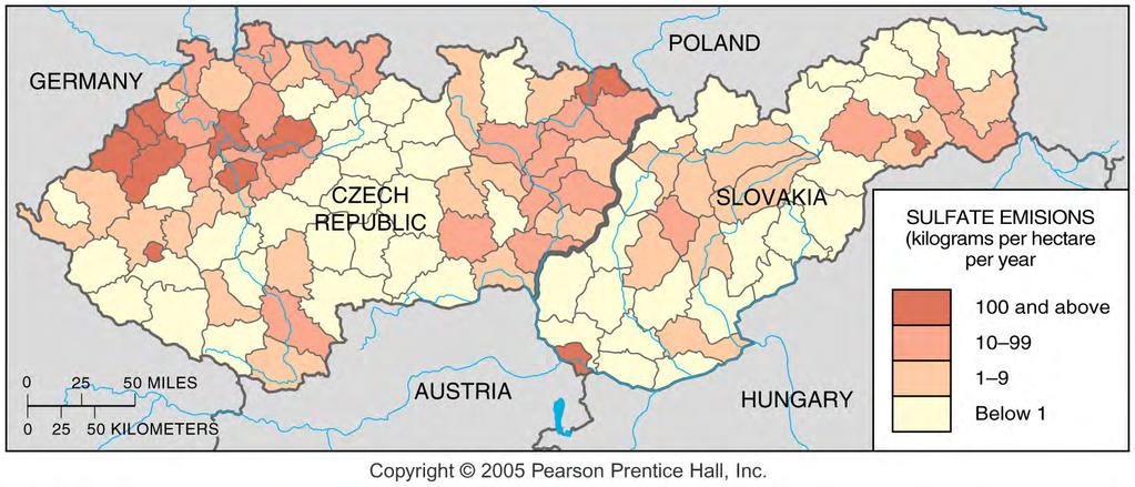 Air Pollution in Eastern Europe Fig. 9-1-1: Sulfate emissions in the Czech Republic and Slovakia.