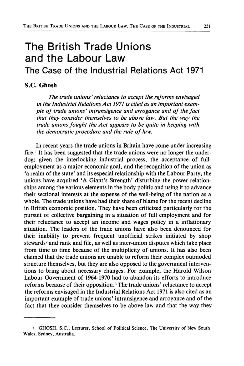 THE BRITISH TRADE UNIONS AND THE LABOUR LAW. THE CA
