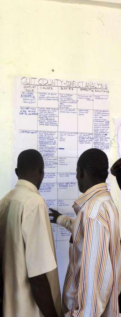 Men from Guit County review their group output.