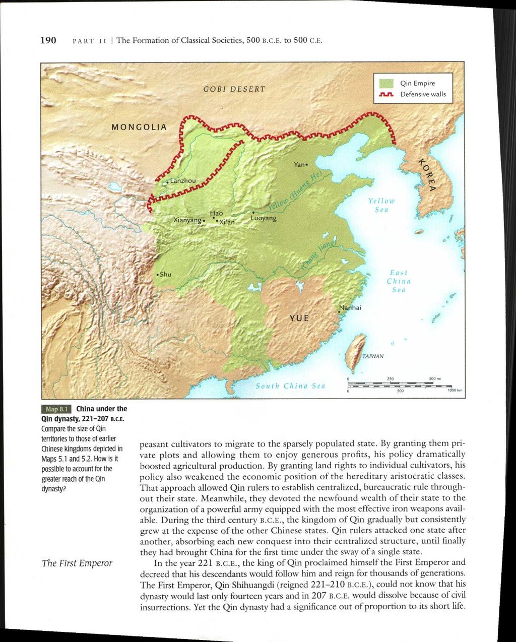 190 PART II I The Formation of Classical Societies, 500 B.C.E. to 500 C.E. GOBI DESERT Qin Empire /Li% Defensive walls MONGOLIA Hao Xianyang.