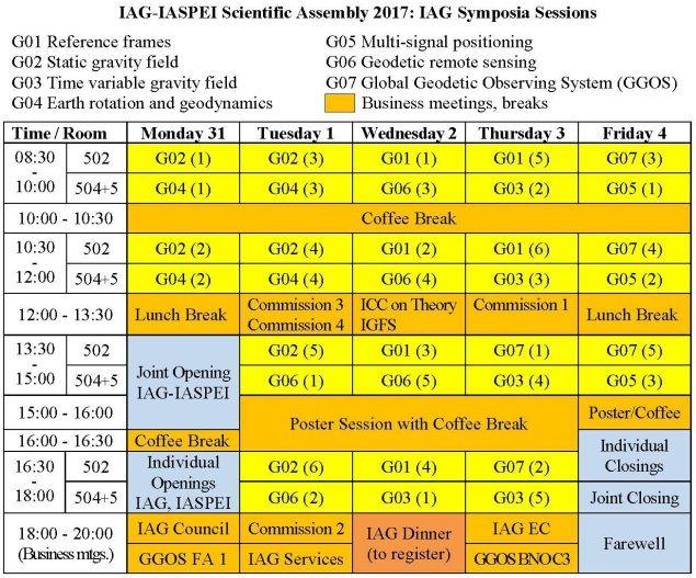 The general schedule of IAG and Joint IAG- IASPEI meetings is given below. For more details please visit the Homepage http://www.iag-iaspei-2017.jp.