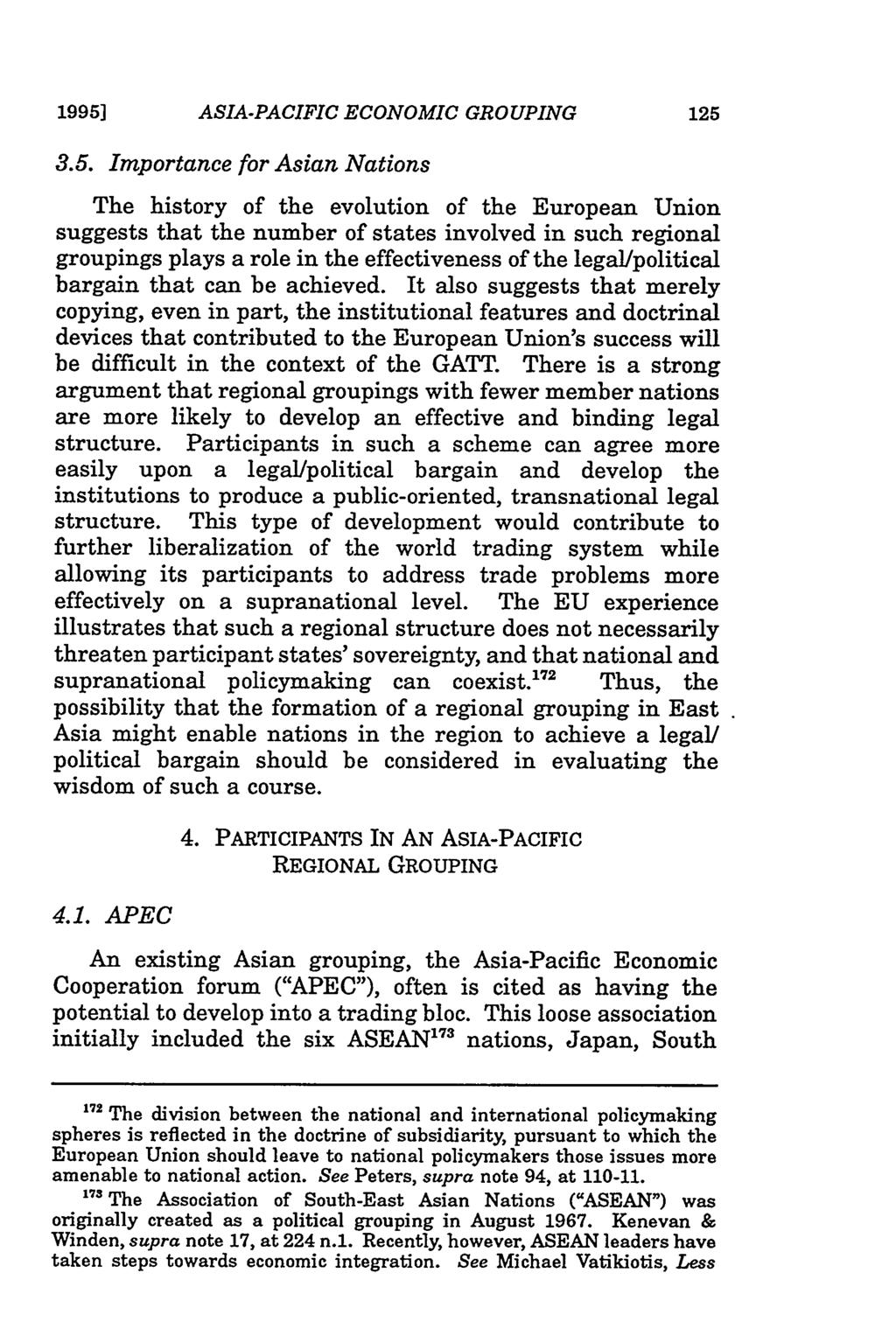 Dichter: Legal Implications of an Asia-Pacific Economic Grouping 19951