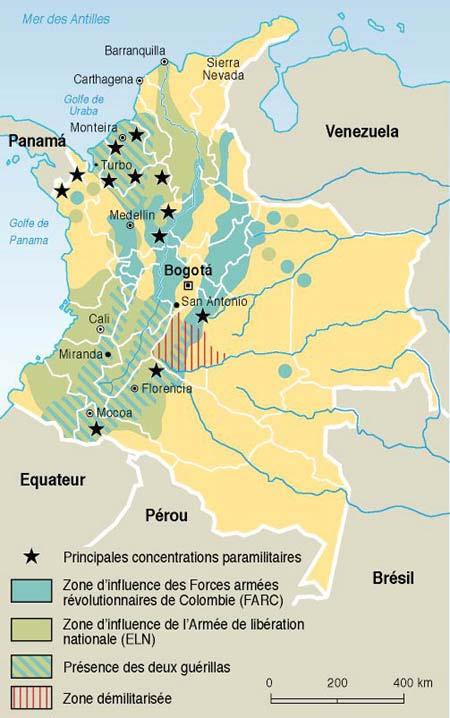 Figure 1: The Battle for Colombia22 22 This map depicts the former 17,000 square mile demilitarized zone created by former President Pastrana on November 6, 1998, as an act of goodwill in opening