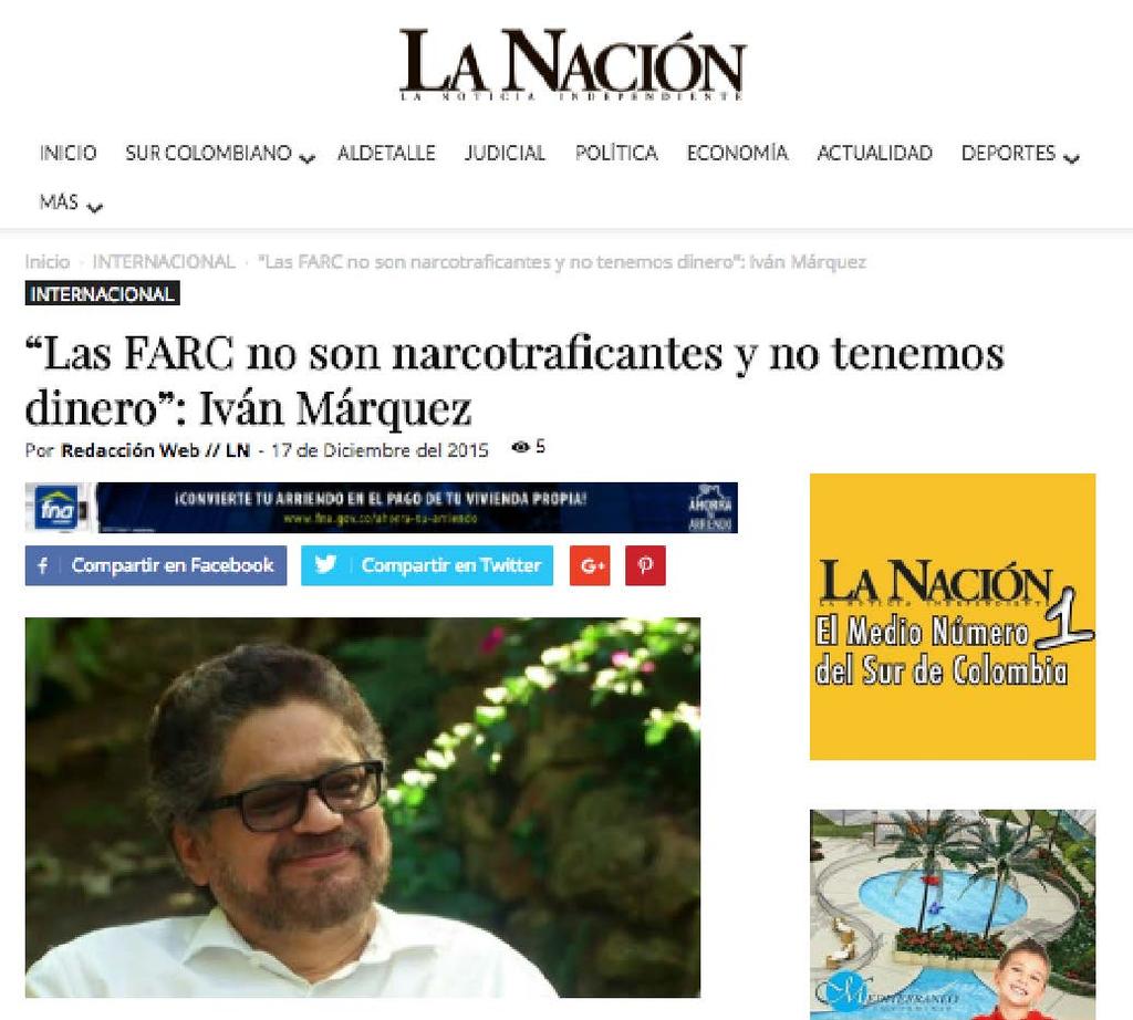 ILLEGAL DRUGS FARC are not drug dealers and we do not have any money FARC stated they were not drug