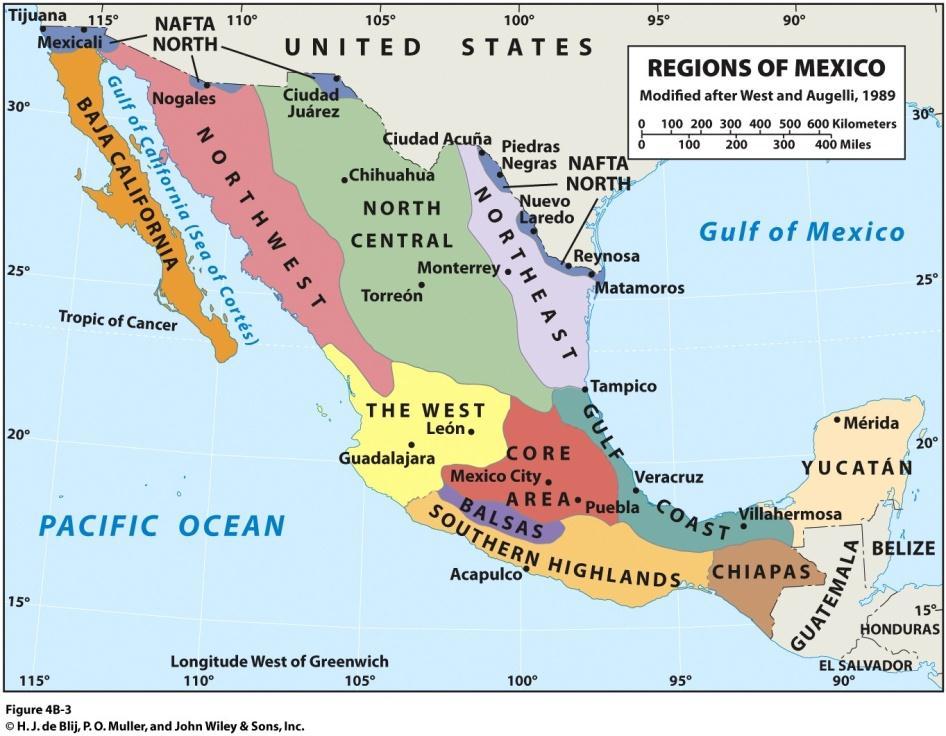 Mexico: Regions of Mexico Regionally diverse Core Area anchored by Mexico City Transition zone diving Hispanic-mestizo north from Amerindian south Gulf