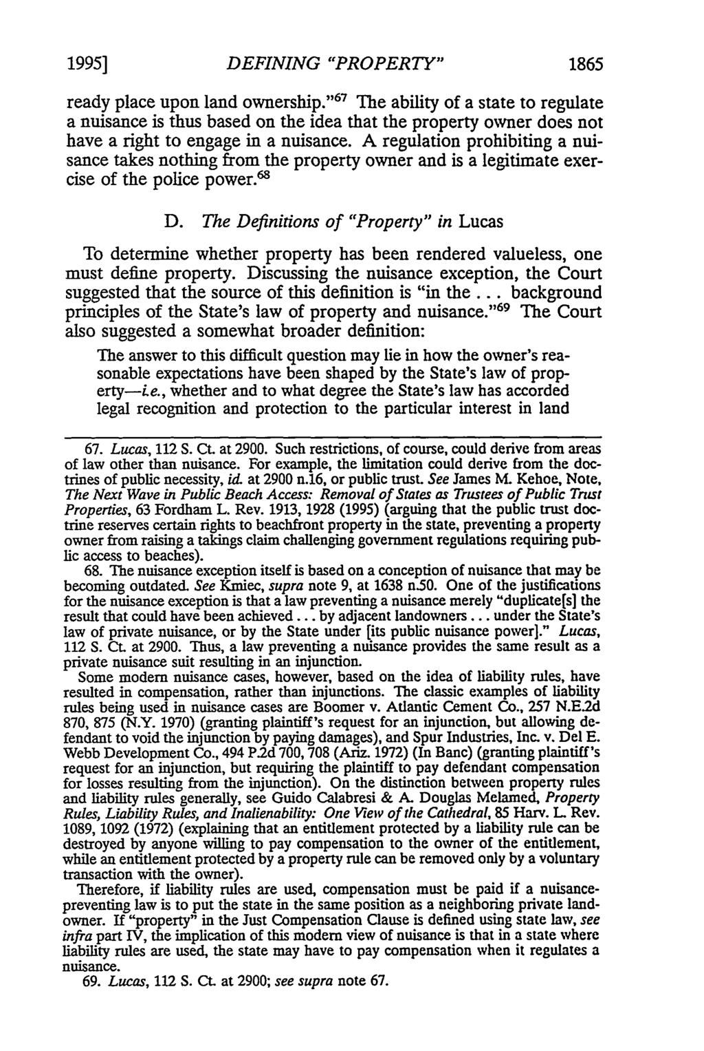 1995] DEFINING "PROPERTY" 1865 ready place upon land ownership.
