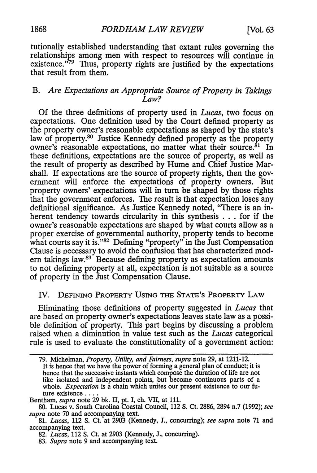 1868 FORDHAM LAW REVIEW [Vol. 63 tutionally established understanding that extant rules governing the relationships among men with respect to resources will continue in existence.