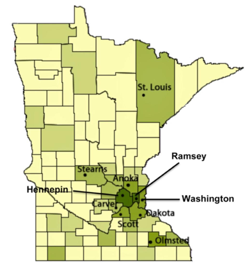 Minnesota Counties There are Asians living in every county of Minnesota with enclaves scattered throughout the state.