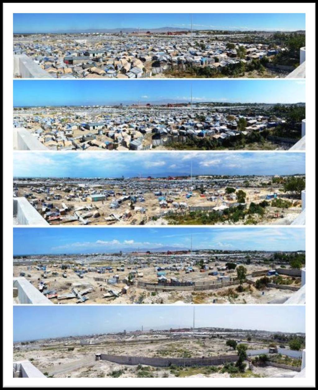 Aerial views of IDP site Parc Jean Marie Vincent at various stages of its