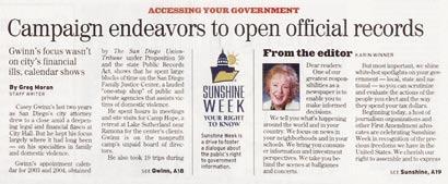 30 Karen Winner, editor of The San Diego Union-Tribune, ran her editor s note to readers on the front page, next