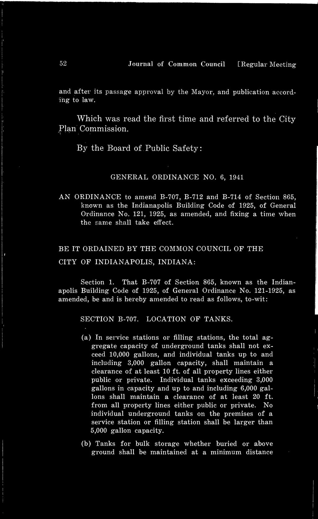 121, 1925, as amended, and fixing a time when the same shall take effect. BE IT ORDAINED BY THE COMMON COUNCIL OF THE CITY OF INDIANAPOLIS, INDIANA: Section 1.