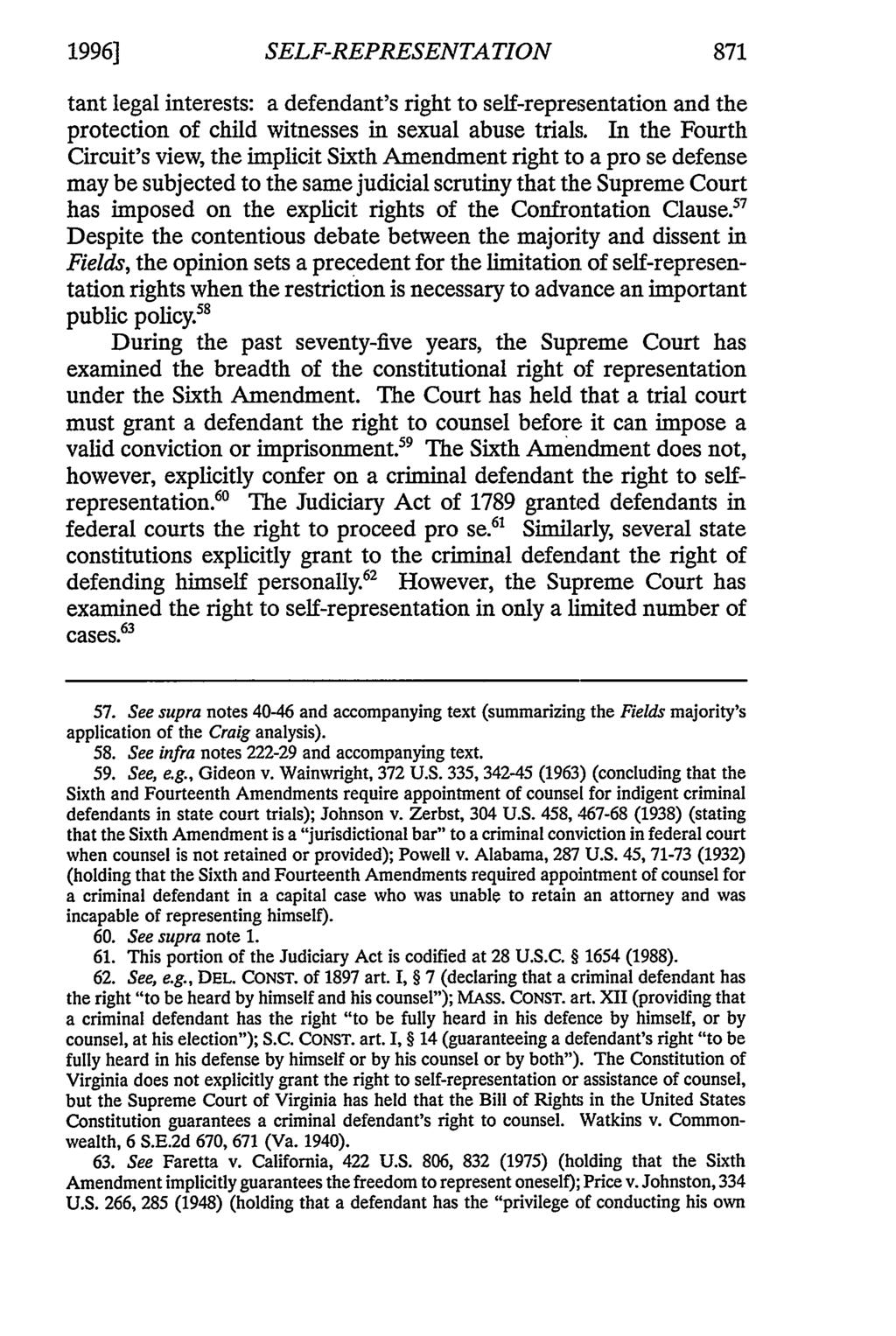1996] SELF-REPRESENTATION tant legal interests: a defendant's right to self-representation and the protection of child witnesses in sexual abuse trials.