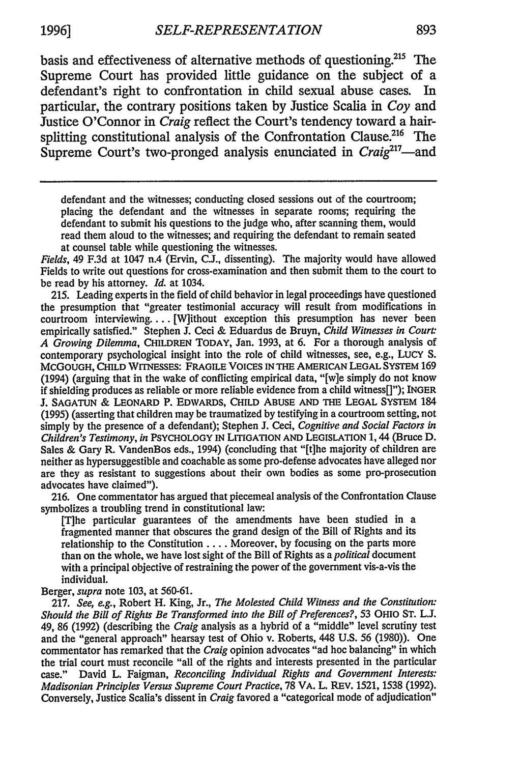 1996] SELF-REPRESENTATION 893 basis and effectiveness of alternative methods of questioning.