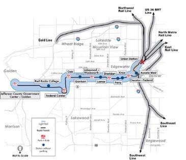 Figure 2: Denver Light Rail System Map The W Light Rail Line is highlighted in blue.