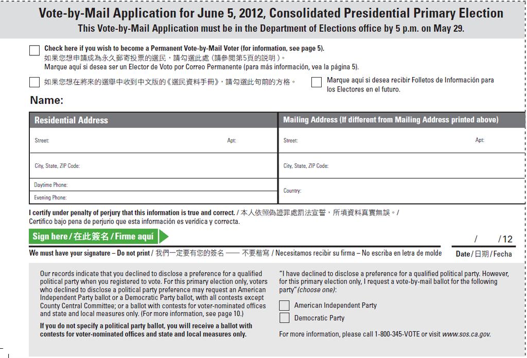 When & Where: Be a voter by mail Applications due by May 29 Available online or on the back of the Voter