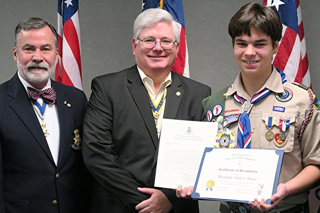 Ozark Mountain Chapter Patriot Newsletter January 2018 Page 5 Chapter Events The Ozark Mountain Chapter selected Eagle Scout Marcus Peter Baur as the 2017 OMC