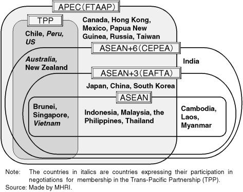 As for an FTA with China, a tripartite summit meeting of Japan, China and South Korea in October 2009 agreed upon the establishment of a joint study group on a tripartite FTA, comprised of members