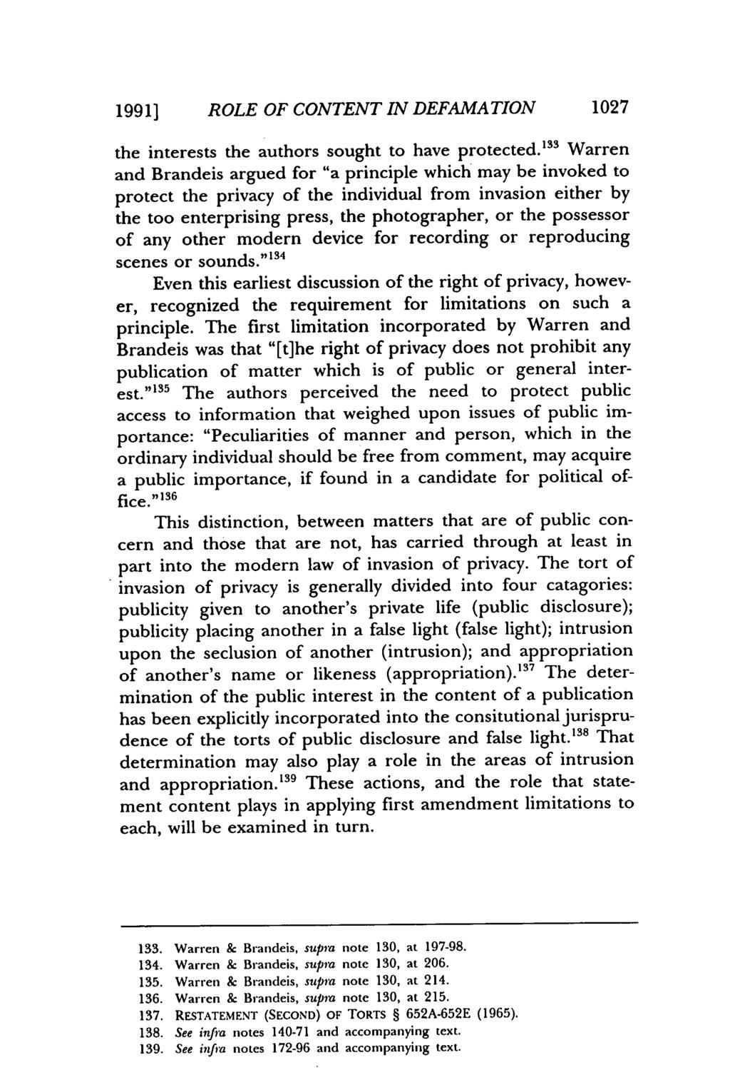 1991] ROLE OF CONTENT IN DEFAMATION 1027 the interests the authors sought to have protected.