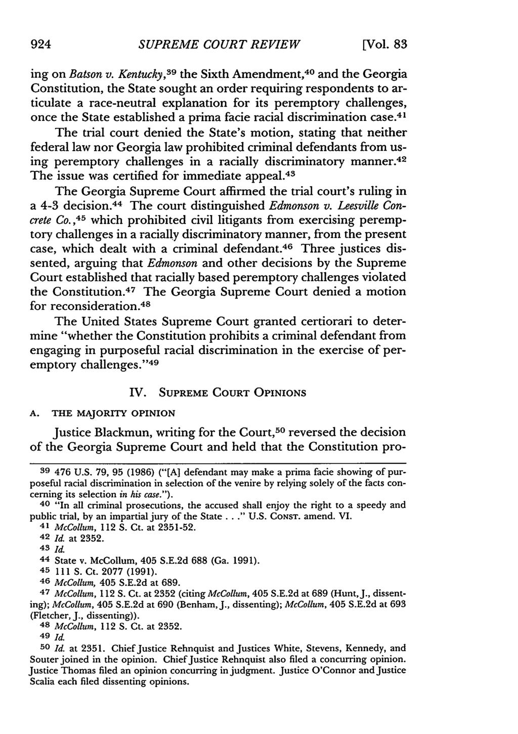 924 SUPREME COURT REVIEW [Vol. 83 ing on Batson v.