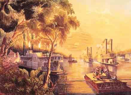 Transportation This scene of steamboats on the Mississippi River was produced in the mid-1800s. go.hrw.