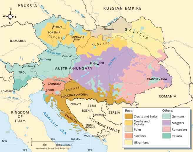 Ethnic Groups in Austria-Hungary, 1867 Interpreting Maps While Austria and Hungary joined together under the Dual Monarchy, they kept separate parliaments and languages.