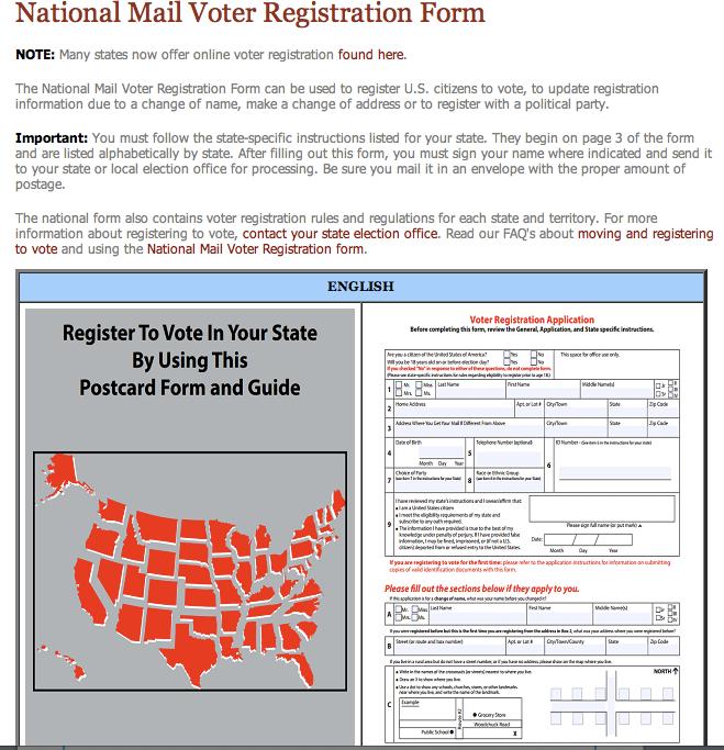 TYPES OF REGISTRATION APPLICATIONS FEDERAL REGISTRATION METHODS The Election Assistance Commission (EAC) provides the National Mail Voter Registration Form which can be used to register U.S. Citizens to vote, to update registration information and to register with a political party.