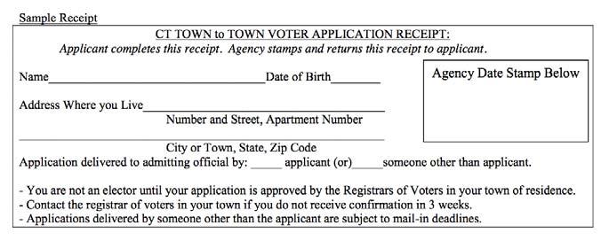 PROCESSING REGISTRATION APPLICATIONS CROSS TOWN (TOWN TO TOWN) APPLICATION Registrars and other admitting officials of any town in CT may accept voter