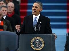 . JUSTIN SULLIVAN-GETTY IMAGES President Barack Obama delivers his Inaugural address from the steps of the U.S. Capitol, in Washington, D.C., on Monday, January 21.
