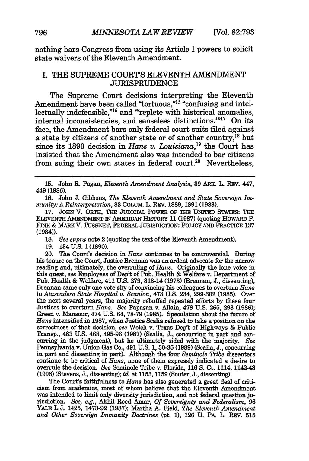 796 MINNESOTA LAW REVIEW [Vol. 82:793 nothing bars Congress from using its Article I 