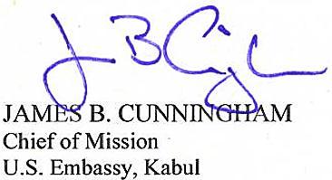 AN INTRODUCTORY MESSAGE FROM AMBASSADOR CUNNINGHAM AND GENERAL DUNFORD Kabul, August 2013 Dear Colleagues: Please find attached the revised U.S. Civil-Military Strategic Framework for Afghanistan, which provides strategic guidance for all American civilian and military personnel serving in Afghanistan.