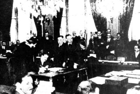 The Paris peace and the Treaty of Versailles Three men were responsible for the treaties imposed on the defeated nations after the First World War: President Wilson of the USA, President Clemenceau