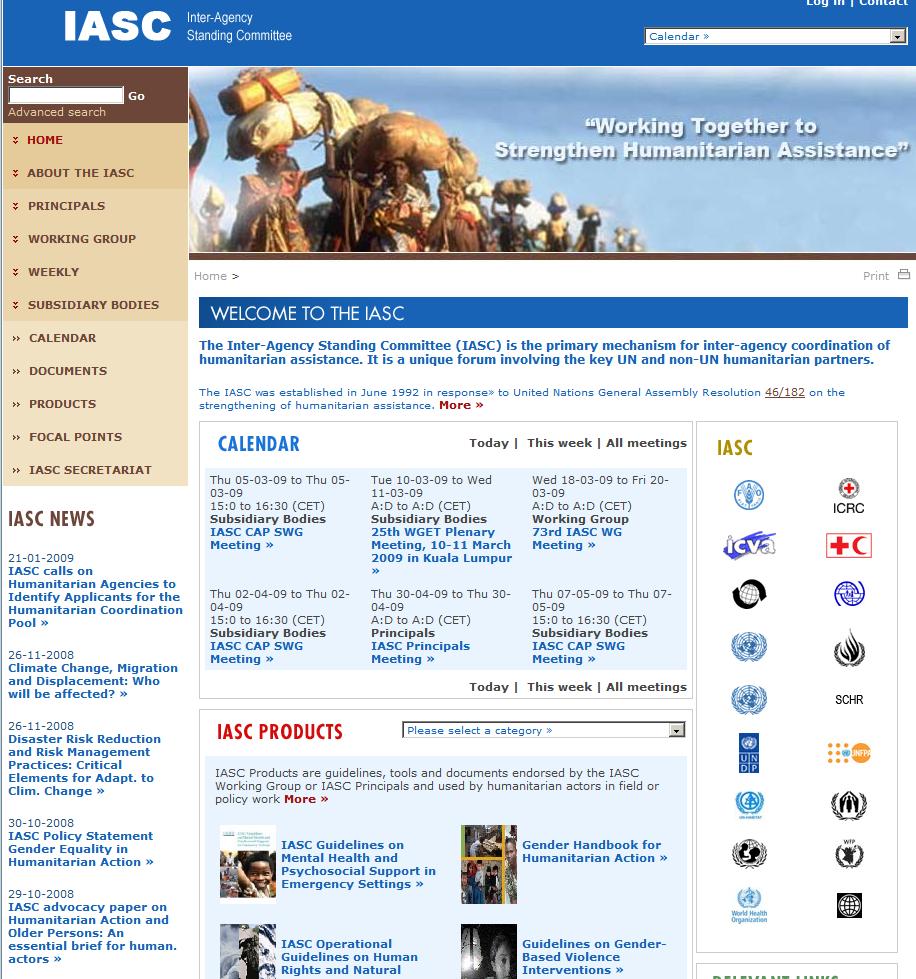 Internet - IASC Homepage IASC Homepage: www.humanitarianinfo.