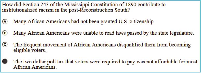 Scoring Guidelines Rationale for Option A: This is incorrect. Following the end of the Civil War, African Americans were granted U.S. citizenship. Rationale for Option B: This is incorrect.