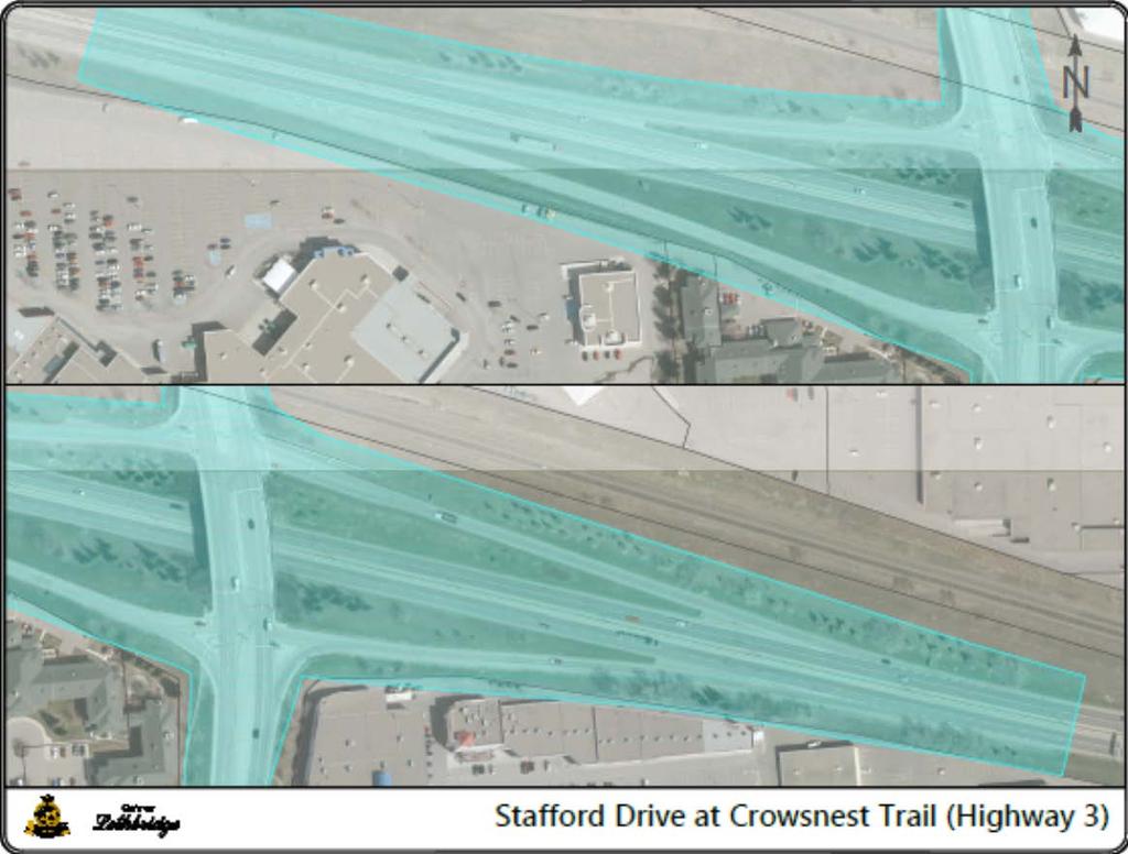 Stafford Drive / Crowsnest Trail Aerial view of intersection