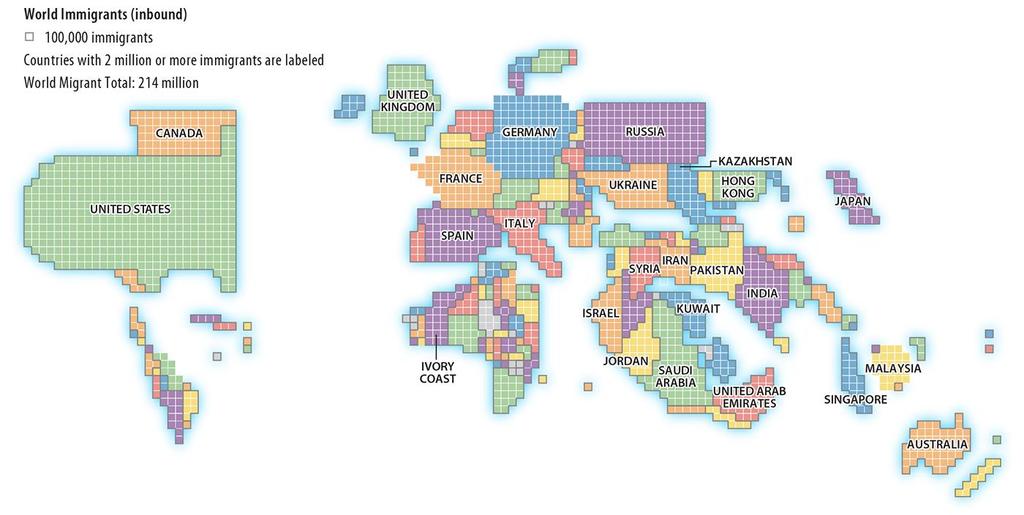 1.1 World Emigrants Figure 3-3: Each square of this cartogram equals 100,000 people entering