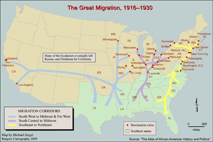 Use the map to explain African-American migration patterns in