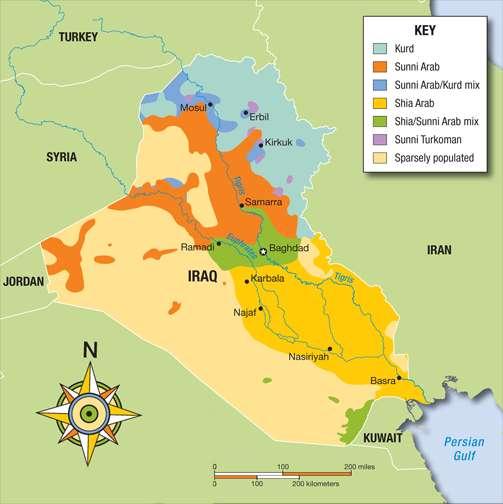 Divisions in Iraq A large majority of Iraq s inhabitants are Muslim, but they adhere to different forms of Islam, belong to many different ethnic
