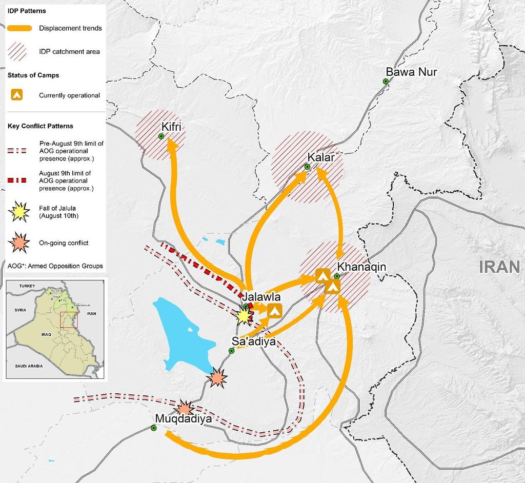 OVERVIEW Ongoing fighting between Armed Opposition Groups (AOGs) in Northern Diyala Governorate has caused a series of localised displacements between early June and August 2014.